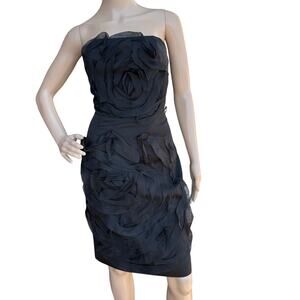 St. John Black Rosette Floral Strapless Dress, Size 4, Cocktail Party Dress